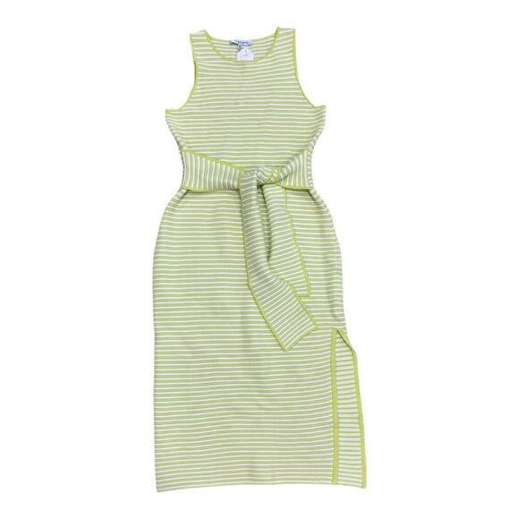 Toccin x RTR Yellow Striped Tie Front Midi Side Slit Dress M - Picture 2 of 6